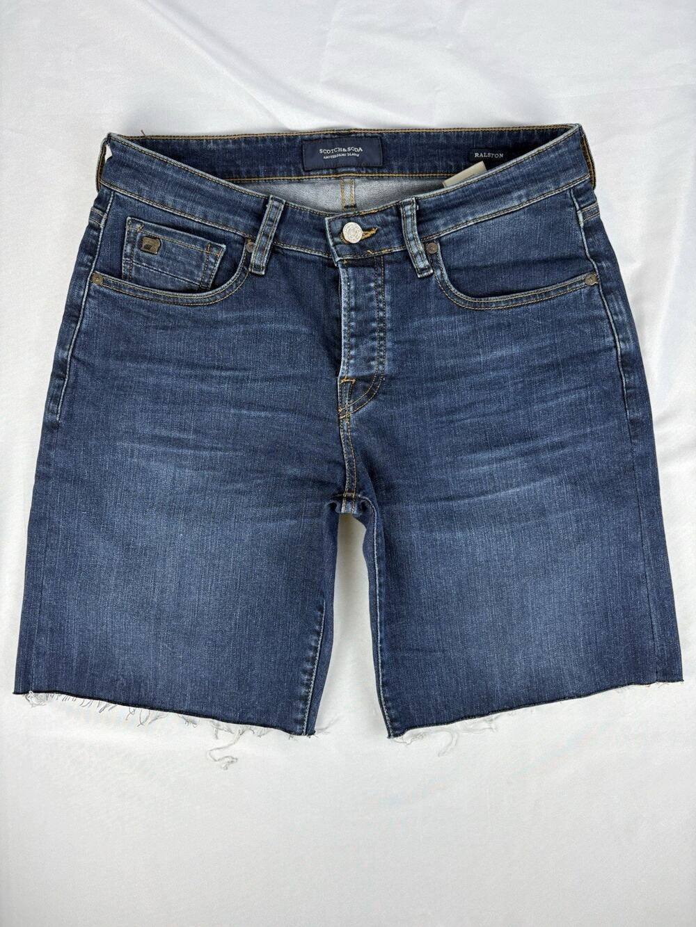 Scotch & Soda Amsterdam Blauw Ralston Cutoff Stretch Denim Shorts Mens W29 Blue